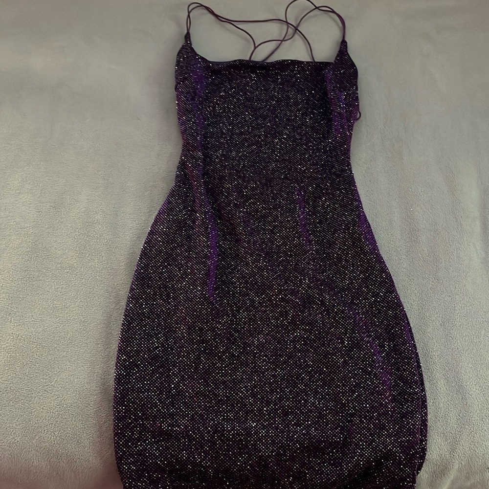 Purple glittery short dress open back